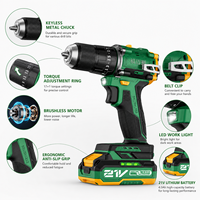 Perceuse à percussion électrique 21V sans balais, lithium-ion, mandrin à cliquet 13mm, 3 fonctions, chargeur 4.0A, couple max 85NM pour le travail du bois