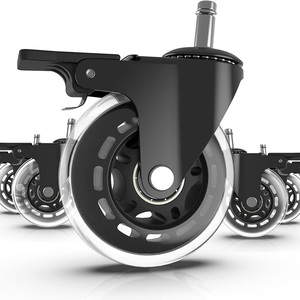 Office Chair Wheels Replacement- 2.5 Inch Heavy Duty Caster Wheels Ft. Bend Bracket, Quick & Quiet Rolling Chair Casters (Set Of 5), Desk Chair Wheels Universal Fit (Chrome Bracket/Grey/Clear - View #2