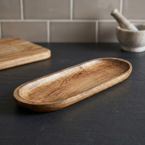 Plateau de service ovale en bois, fait main, poli, design minimaliste, couleur unie, vaisselle et assiettes - Product Image 2