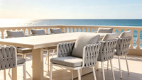 Ensemble de chaises de salle à manger d'extérieur en rotin moderne, empilables, en bois et aluminium, pour jardin et restaurant, avec assise en corde tressée