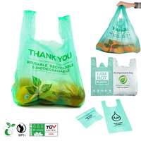 Vente en gros de sacs de courses en T-shirt en plastique écologique biodégradable et compostable à 100% en amidon de maïs pour les supermarchés