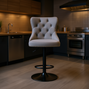 Tabouret de bar moderne en velours DB A&A Furniture, hauteur réglable de 25 à 33 pouces, base ronde en métal, chaise pivotante de cuisine - Product Image 2