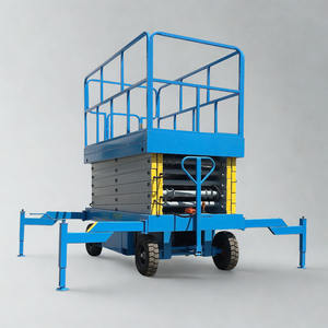 Industrial Blue Hydraulic Aerial Work Platform Mobile Scissor Lift <b>with</b> Safety Railings and Extendable Support Legs System - Product Image 2