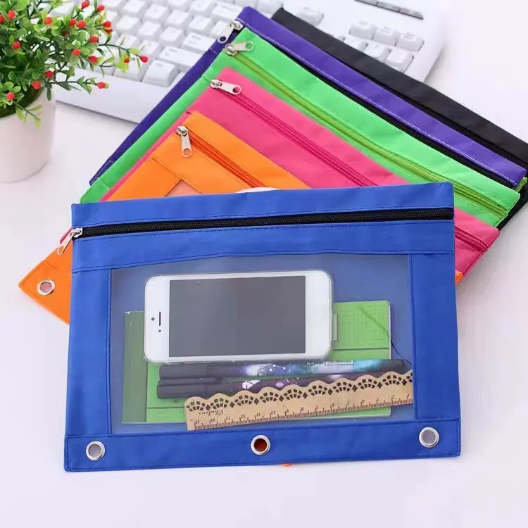 3 Ring Potlood Zakje Nylon Potlood Houder Praktische Scholen Pvc Pen Case Mode Potlood Tas