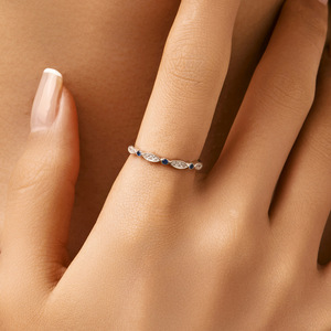 Bague fine en argent Sterling S925, incrustée de pierres bleues en Zircon, réglable, bijoux élégants pour les doigts, cadeau pour les femmes, à porter au quotidien - Product Image 2