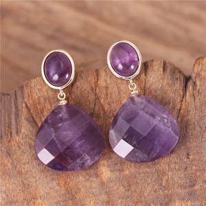 Popular Jewelry New Luxury Dangle 18k Gold <strong>Amethyst</strong> Teardrop <strong>Stud</strong> <strong>Earrings</strong> Women Chic Natural Stone Drop <strong>Earrings</strong> Bold Jewelry - Product Image 1