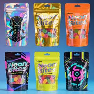 Emballage OEM de gelée de chewing-gum alimentaire pochette sur support imprimée personnalisée en polyéthylène mylar zip-lock holographique étanche à l'humidité 1g - Product Image 2