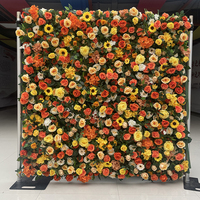 Mur de fleurs artificielles jaunes personnalisé en gros, toile de fond de 8 pieds, rouleau de fleurs de rose, panneau mural pour décoration de mariage