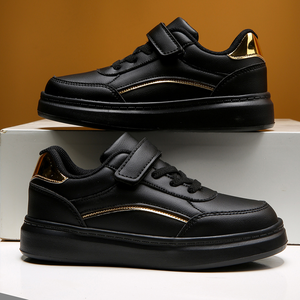 Chaussures noires d'automne pour garçons, chaussures de sport avec surface en cuir, résistantes à l'eau, chaussures décontractées pour enfants et filles - Product Image 1