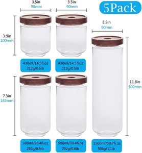 Large Capacity <b>Glass</b> <b>Storage</b> Jar Wooden Lid Airtight <b>Food</b> <b>Container</b> Round Spice and Coffee Bean Canister for Kitchen - Product Image 5