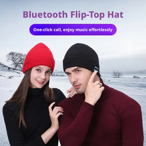 <span class=keywords><strong>Bonnet</strong></span> tricoté chaud d'hiver pour <span class=keywords><strong>casque</strong></span> sans fil V5.0 avec indicateur LED, bord plissé et logo personnalisé - Product Image 2