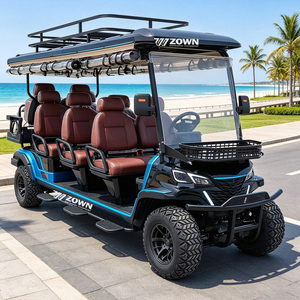 Voiturette de golf électrique tout-terrain 6 places, entièrement noire, avec porte-bagages de toit et panier avant, idéale pour les stations de montagne et les excursions - Product Image 1