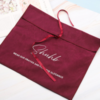 Sac cadeau pliable en suède avec fermeture à ruban en satin doux, personnalisé avec logo imprimé, pour bijoux, maquillage, emballage cadeau
