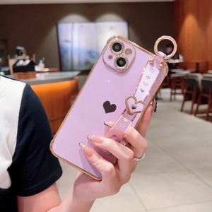 Nhật bản thiết kế trái tim bảo vệ i13 Pro Max 5g điện thoại thông minh trường hợp điện thoại với chuỗi dây đeo cổ tay mạ điện - Product Image 4