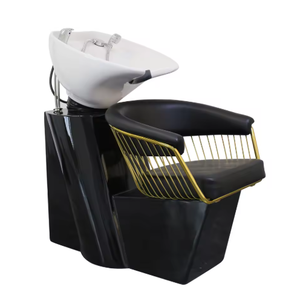 Modern Black Salon Furniture Set PU Synthetic Leather Includes Hair Wash <b>Chair</b> with Black Bowl and Barber Shop Trolley - Product Image 6