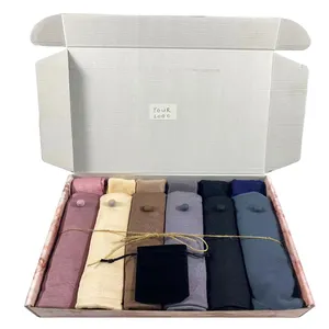 Hot Selling 6 PCS Set Borong Muslim Tudung Women Long Chiffon Hijab Scarves Ladies Shawl Wrap Set With Gift Box