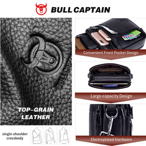 กระเป๋าหนังแท้คุณภาพสูง BULLCAPTAIN สำหรับผู้ชาย กระเป๋าสะพายข้างทรงวินเทจขนาดใหญ่ หนังวัวแท้ ดีไซน์พกพาสะดวกพร้อมซิป - Product Image 2