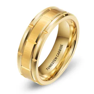 Anillos personalizados de carburo de tungsteno para hombre y mujer, conjunto de anillos de boda chapados en oro de 24K para pareja
