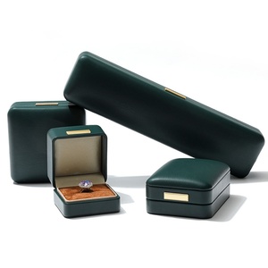 High End Rectangle Dark Green <b>Red</b> Blue PU Leather Suede Satin Lining Customized Corner Branded Jewelry Box Ring Pendant <b>Bracelet</b> - Product Image 6