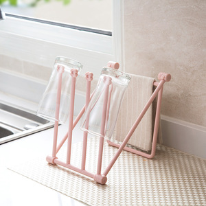 Estante vertical plegable para vasos de escritorio, color rosa, estante de almacenamiento plegable para encimera de cocina, para vasos y paños de cocina - Product Image 1