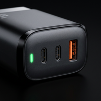 Chargeur mural GaN en gros pour ordinateur portable, 2 ports Type-C, 1 port USB-A, 65W max, QC PD, pour téléphones mobiles