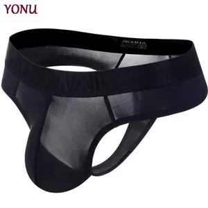 Factory Outlet Men's Ice Silk Briefs Translucent Sexy Thong Ultra Thin Bikini T-Pant
