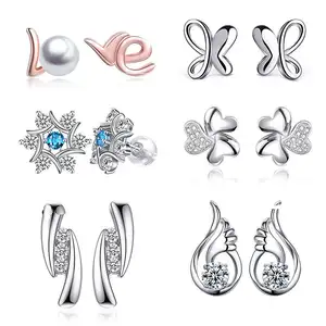 Fine Jewelry 925 Sterling Silver Rose Gold Plating Freshwater Pearl Love Stud Earrings