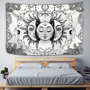 Tapisserie Mandala Imprimée Personnalisée Tissée Blanc Noir Soleil et Lune Décoration Murale Tarot Art Hippie Couverture pour Chambre d'Étudiant - Product Image 2