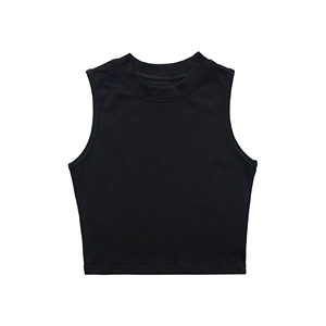 Camiseta ajustada sin mangas recortada Baddie para mujer 220GSM algodón Color sólido cuello redondo - Product Image 1