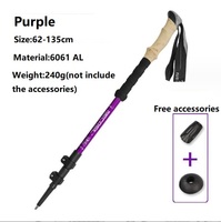 Tongkat Trekking Hiking dari Aluminium Alloy Karbon dengan Gagang Gabus, Tongkat Jalan 3-Seksi yang Dapat Disesuaikan - 240g Ringan