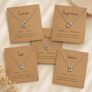Birthday Gift Gold Plated 12 Zodiac Sign Pendant Wish Card Charm Gold Chain <b>Choker</b> Astrology Necklace Jewelry for Women - Product Image 5