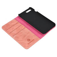 Casing Ponsel Kulit Asli Buatan Tangan Dapat Dilepas Lipat Mewah Warna Pink untuk Aquos Zero 6 Logo Kustom Label Kartu Emas Timbul