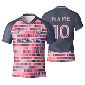 Maillot de football personnalisé bleu et jaune pour enfants, design 2025, respirant, avec col en V - Product Image 3