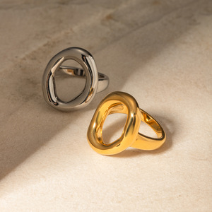 European And American Style 18k Gold Stainless Steel Oval Hollow <b>Ring</b> Geometric Wave Design Women's Fashion Jewelry Gift - Product Image 4