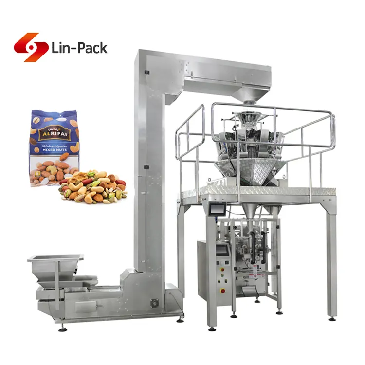 Máquina de enchimento de frutas, máquina automática vertical de 50g a 1kg nozes misturadas, máquina de enchimento e embalagem multihead 10 pesadora vffs
