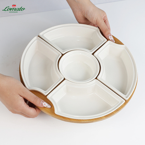 Fromage rond <span class=keywords><strong>en</strong></span> <span class=keywords><strong>bois</strong></span> <span class=keywords><strong>de</strong></span> bambou <span class=keywords><strong>de</strong></span> haute qualité Snack Petit déjeuner Salade Dessert Plateau <span class=keywords><strong>de</strong></span> fruits avec assiette <span class=keywords><strong>en</strong></span> céramique amovible Bol plats - Product Image 2