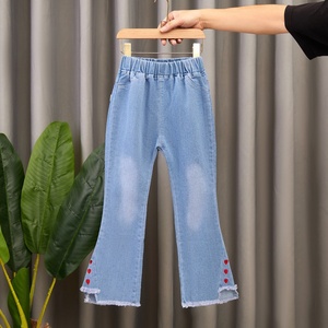 Jeans in denim da bambina Primavera Autunno 2026, nuovi ed eleganti, stile coreano, a zampa d'elefante, lavaggio delicato, <span class=keywords><strong>pantaloni</strong></span> trendy per bambini - Product Image 4