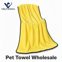 Serviette pour animaux de compagnie en polaire corail, séchage rapide, absorbante, douce et moelleuse, pour chien et chat, jaune avec bordure noire, plusieurs tailles de 30x30 à 70x140 cm