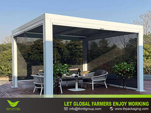 Pergola bioclimatique motorisée en aluminium, toit à lames orientables, imperméable, pour patio, jardin, cour arrière, vente en gros d'usine - Product Image 4