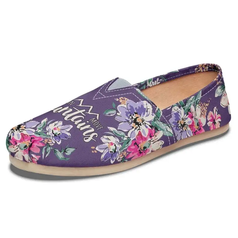 Wholesale Floral Faith Print Slip on Casual Loafers Sneakers Sweet Flowers Women Canvas Shoes Flat Shoes Ladies