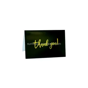 Black Customaized luxury elegant 300gsm rose gold foil black greeting card business thank you cards with metallic logo