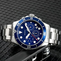 Montre chronographe pour homme, lunette rotative bleue, affichage de la date, bracelet en acier inoxydable, résistante à l'eau, montre de sport pour homme