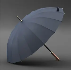 Guarda-chuva personalizado com logotipo Interruptor automático com cabeça reta alça madeira