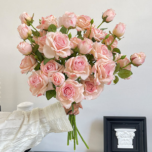 Rosas Artificiales de Seda, Flores Rosadas de Múltiples Cabezas, Alta Simulación, Decoración para Bodas y Hogar - Product Image 1