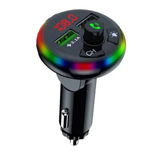 Araba F14 FM verici BT 5.0 çift USB şarj HandsFree çağrı 7 renk LED aydınlatmalı kablosuz müzik radyo adaptörü