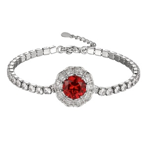 High Quality Jewelry Eco-friendly <b>Copper</b> Insert 10MM Red Corundum Zircon Flower <b>Bracelet</b> for Romantic Bridal Looks - Product Image 1