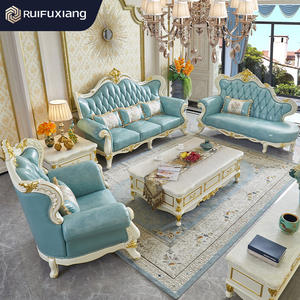 Ensemble de canapés de salon de style européen de luxe, en cuir véritable, meubles de villa royale française, <span class=keywords><strong>suite</strong></span> de canapés en bois massif - Product Image 1