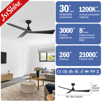 Ventilador de Techo Inteligente 1stshine OEM/ODM para Interiores, 110-240V, Motor de Corriente Continua, 6 Velocidades, Aspas de Plástico Negras, Sin Luz