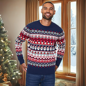 Suéter Navideño Jacquard de Punto para Hombre de la Marca Brandour, con Logotipo Frontal de Rudolf, Reno, Copo de Nieve, Ciervo Festivo, Bambi - Product Image 2