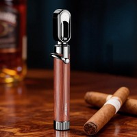 Briquet au butane coupe-vent pliable avec couteau, flamme bleue directe, briquet à cigare en alliage, rechargeable et portable